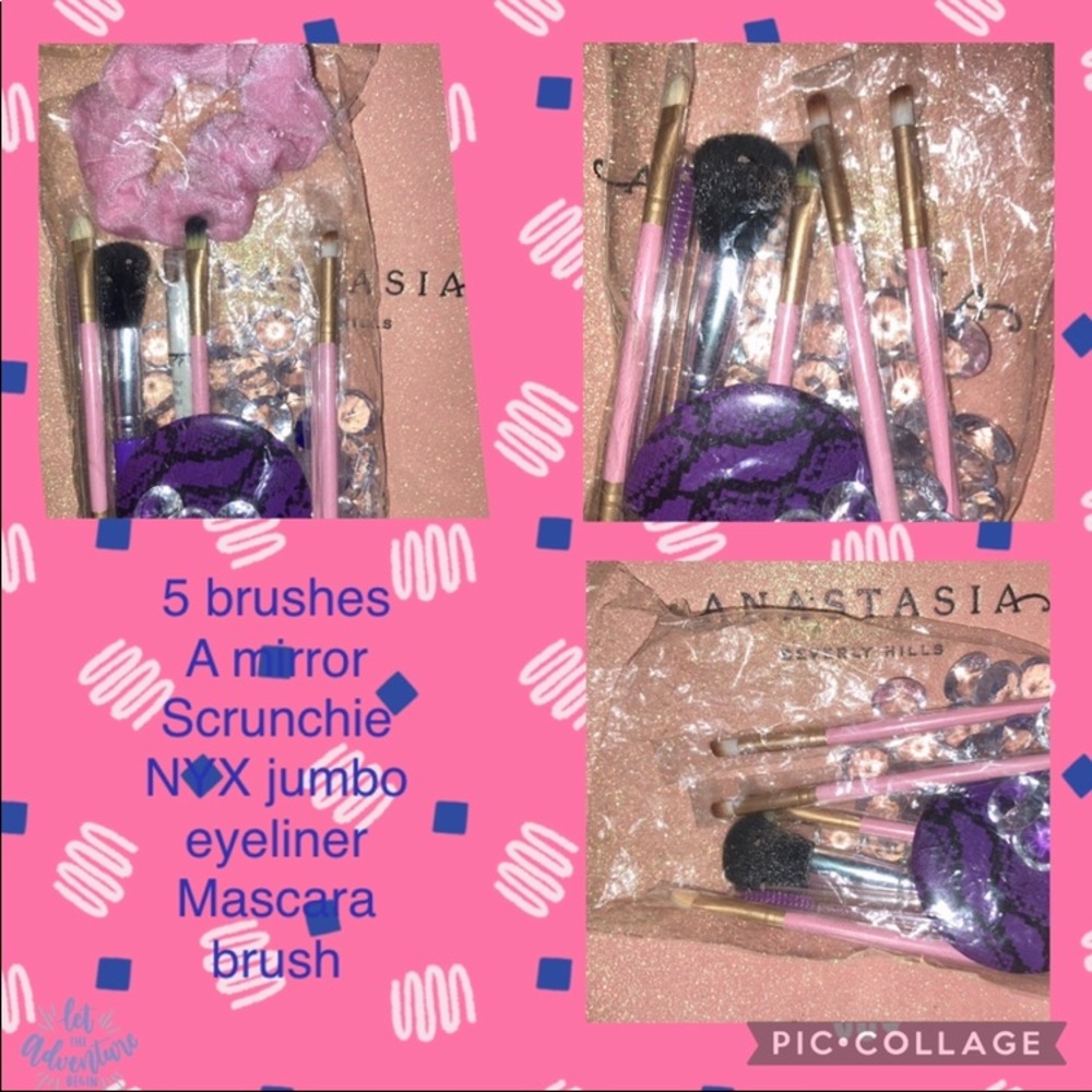 🆕 Pink soft brush set w/ mirror bundle